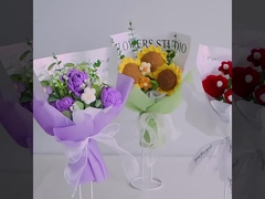 Bandeira popular de crochê feita à mão cravo de tricô fio flor rosa caixa de presente fim de dia da mãe