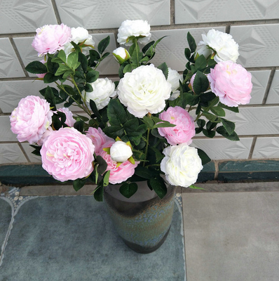 Bom preço. Buquê de flores artificiais decorativas com flores de peônia para casamento em casa on-line