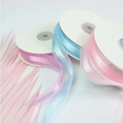 Bom preço. Poliéster Double Face Organza Ribbon Roll 1 polegada de largura para Arco de presente de artesanato de casamento on-line