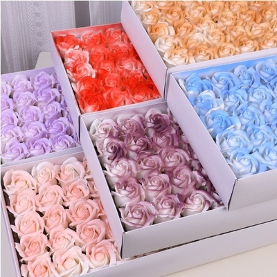 Bom preço. Spray Color Gradient Rose Crushed Ice Blue Plum Jam Rose Soap Flower Bouquet Head Wholesale Três camadas de água salpicam presente do dia dos namorados on-line