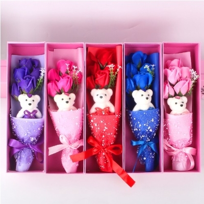 comprar Caixa de presentes 5 Rosa de Sabão Bouquet Urso Promoção de Presente Dia dos Namorados Presente online manufacture