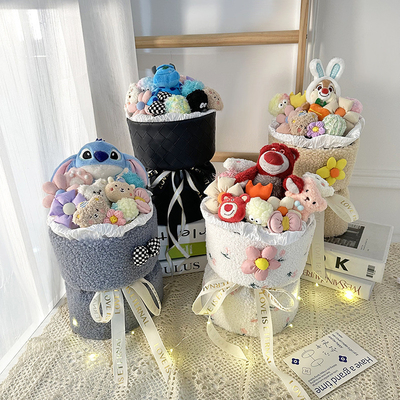 Bom preço. Bouquet de flores de pelúcia criativo com luz, buquê de simulação, buquê de animais de pelúcia para o Dia dos Namorados, presente de namorada. on-line