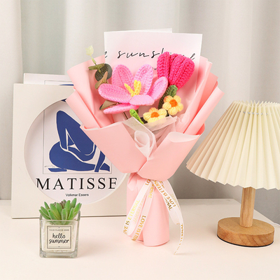 comprar Bouquet de flores de girassol e rosa feito à mão de fios de malha perfeito para o Dia dos Namorados Dia das Mulheres e Dia da Mãe Fabricação em linha