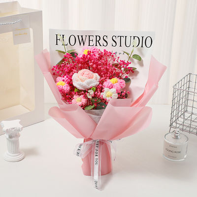 comprar Rosa e Respiração do Bebê Flores secas Bouquet de tricô de fios de tecido à mão Arranjo floral 30x30cm Fabricação em linha
