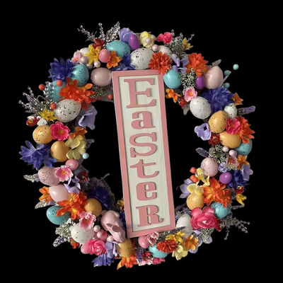 comprar Ovos Senmasine Coral de Páscoa para porta de entrada Decoração de primavera pendurada Ovos de plástico coloridos misturados Folhas artificiais Flores Coras Fabricação em linha