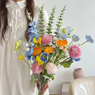 Bom preço. Bola bordada, rosa, flor simulada, buquê de flores falso, decoração da sala de estar, fotografia da temporada de formatura, adereços de fotografia de buquê portáteis on-line