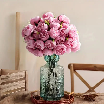 comprar Projeto de decoração de flores de chá de rosa simulado Fabricante por grosso Falsas flores de rosa Fotografia de casamento Requisitos Decoração Fabricação em linha