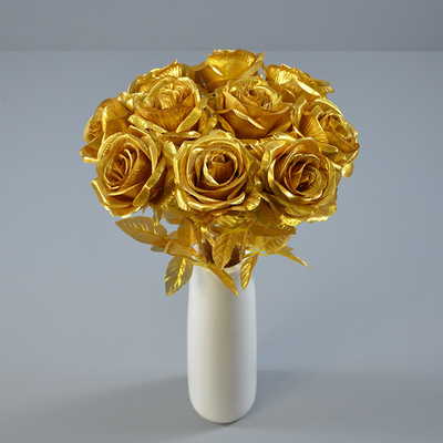 Bom preço. Flor de seda Rosa dourada Requisitos fotográficos Decoração de casamento Branca única Rosa Sala de estar Decoração de casa Flores on-line