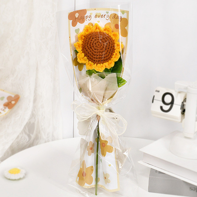 comprar Flor de lã acabada, flor de malha à mão, girassol, girassol, flor artificial, flor artificial online manufacture