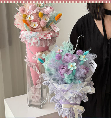 comprar Dia das Mães&520 Bouquet de flores de renda dobrado Decoração de fitas Acessórios DIY Materiais de embalagem feitos à mão Fabricação em linha