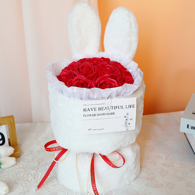 comprar Bouquet de arranjos florais do Festival Qixi, presente do Dia da Mãe, orelhas de coelho bonitas, flores artificiais, sabão, bouquet de flores produto acabado online manufacture