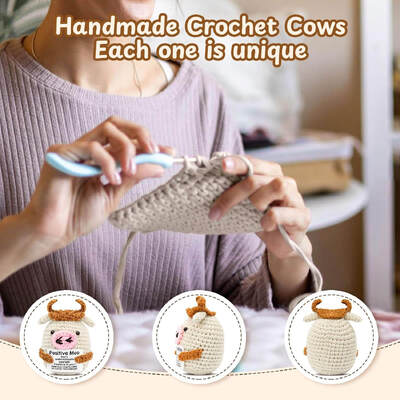 comprar Mini Positive Crochet Cow Handmade Cute Kawaii Animal Recheado Encorajadores Mensagem Engraçada Apoio Emocional Amigo Inspirado Kawaii Fabricação em linha