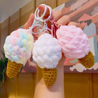 comprar Mão-malha fio de algodão sorvete crochê animal boneca de pelúcia super macio pequeno presente chaveiro pingente requintado clipe máquina boneca Fabricação em linha