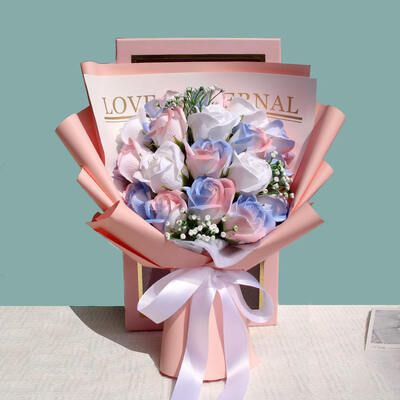 comprar Oito realista rosa azul gelo sabão Bouquet de flores moderno Premium Finish Perfeito Dia dos Namorados presente para a esposa romântico Fabricação em linha