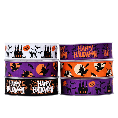 Bom preço. Grosgrain estampado fita de Halloween com logotipo para embrulho de presente festa decorativa on-line