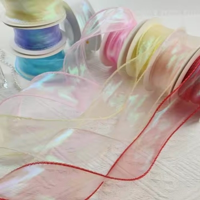 Bom preço. Banda de organza de seda rosa de cor sólida para embrulho de presentes de casamento on-line