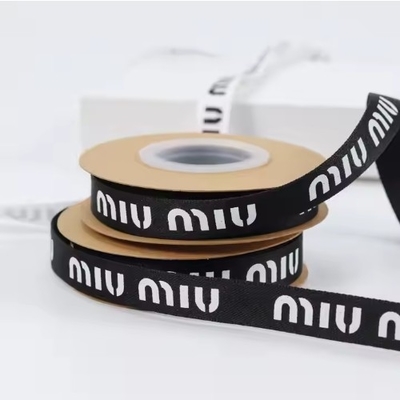 Bom preço. Impressão de logotipo personalizado 13 mm Grosgrain Ribbon Roll em preto e branco para flores de garrafa on-line