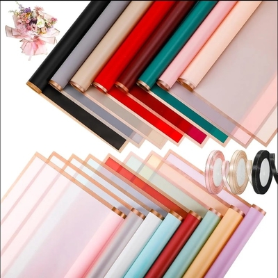 Bom preço. Papel de embrulho de flores de borda dourada suave 58cm * 58cm Personalizado para embalagens de floristas on-line