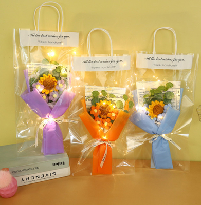 Bom preço. 25x45cm Simulação de girassol Arranjo floral de fios de malha on-line