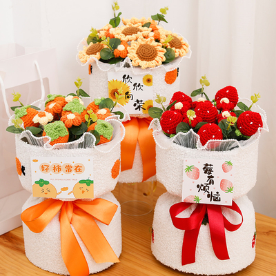 Bom preço Boquete de flores de malha feita à mão presente de aniversário para o Dia dos Namorados / Natal presente para namorada e melhores amigos on-line