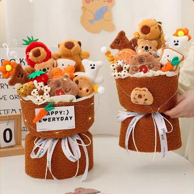 Bom preço Natal Pawfect Leader Plush Toy Set Capybara Bouquet de Flores Kawaii Cartoon presente para o Dia dos Namorados / aniversário on-line