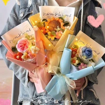 Bom preço. Presentes criativos para o Dia dos Namorados e o Dia dos Professores rosas de lã buquês de flores girassol flores de malha produtos acabados feitos à mão como presentes de aniversário on-line