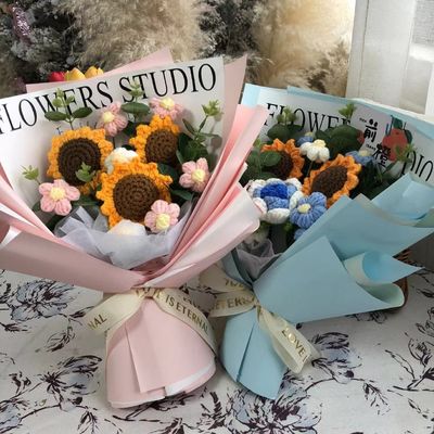 Bom preço. Presentes de exame Bouquets de flores Flores secas Flores de lã Girassóis e rosas para namorada e melhores amigos como presentes de aniversário ou de formatura on-line