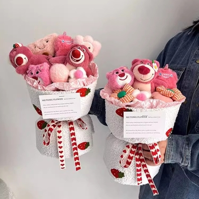 Bom preço. Cartoon Bouquets de flores de boneca de urso de morango Bouquets de flores de urso de morango para namorada como bouquets de flores de boneca no Festival Qixi Dia dos Namorados para confissões de formatura on-line