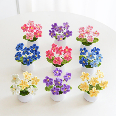 Bom preço. Myosotis esquece-me-não flor artificial planta em pote feita à mão casa decoração de malha arranjo de fio de malha presente criativo 5,5x10cm on-line
