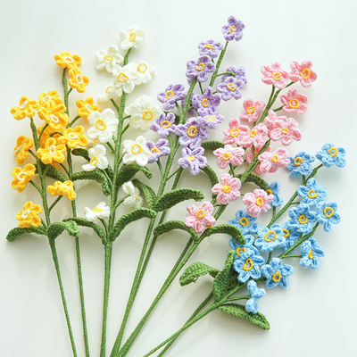 Bom preço. 7x44cm artesanal tricô esquece-me-não buquê crochê arranjo de flores artificiais com várias cores on-line