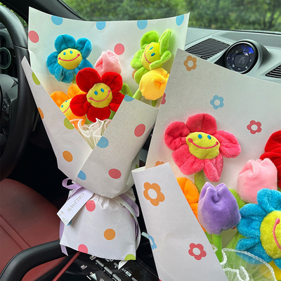Bom preço. 20x35cm acabado Dopamina Bouquet Criativo Cartoon Bouquet de Flor Artificial Multicolor para Namorada Presente de Aniversário on-line