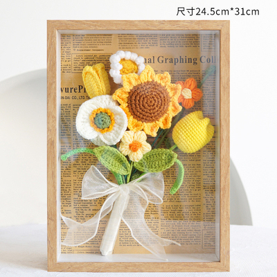 Bom preço. Crochet feito à mão Girassol Eterno Quadro Floral Decoração Pendurada Presente para o Dia do Professor 22x17.5x4.5cm Pila de tricô on-line