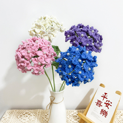 Bom preço. 9x45cm Crochet feito à mão Hortensias Bouquet Falsos Decoração Floral para presentes de casamento Pila de tricô on-line