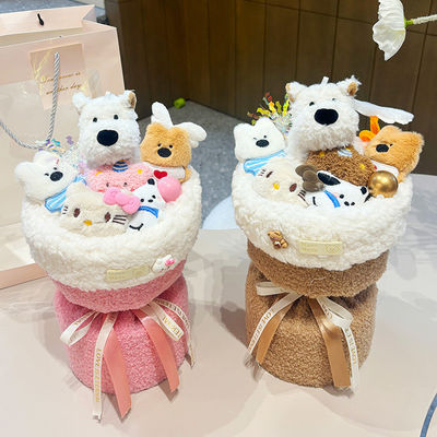 Bom preço. West Highland White Terrier Dog Plush Doll Bouquet Sloppy Puppy Bouquet Regalo de aniversário para namorada e melhor amiga on-line