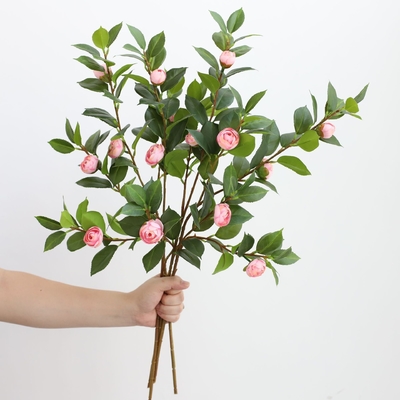 Bom preço Camelia Flores artificiais para fotografia de casamento Adereços e sala de estar Decoração de mesa de jantar em material plástico on-line