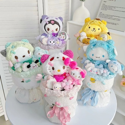 Bom preço. Bouquet de flores portátil desenho animado boneca de pelúcia bouquet de aniversário presente para namorada chinês Dia dos Namorados presente de aniversário on-line