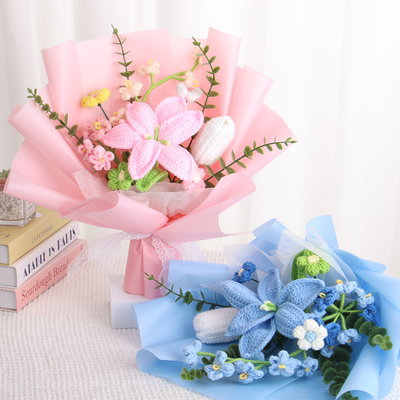 Bom preço. Presente transfronteiriço para o Dia das Mães, aniversário, rosas a tricô, buquê de lã a tricô, simulação de girassol, lírio on-line