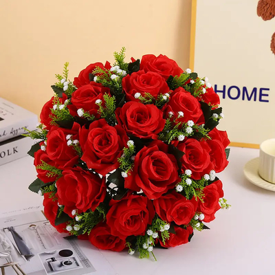 Bom preço. Atacado Casamento Falsos Seda Falsos Bouquet Floral Plástico Rosas Artificiais Flores Bolas para Centrais de Casamento on-line