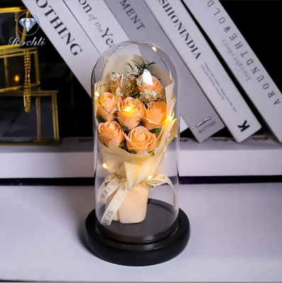 Bom preço. Fábrica por atacado Ins Artificial LED Flores Decorativas Aniversário Cúpula de vidro Rosa Bouquet Dia dos Namorados Rosa de Sabão de Qualidade on-line