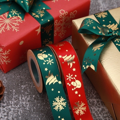Bom preço. Fabricante fornece fitas de poliéster impressas, fitas de flocos de neve de Natal, fitas de presente, fitas de embalagem de Natal DIY on-line