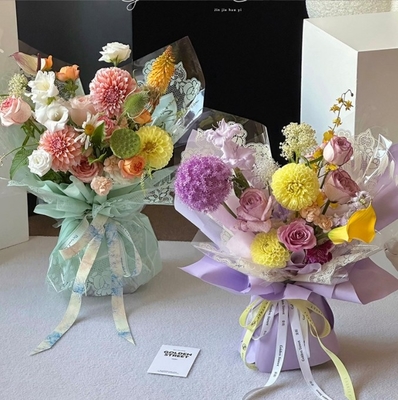Flor Amor, Dia do Povo, pequena renda, celófano, bordas de renda, saco de água, papel de flores, loja de flores, material de embalagem de buquê popular