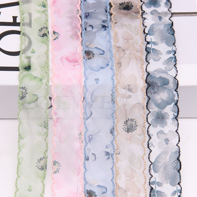 Ponto do fabricante 2,5-5cm renda de orelha dupla fita impressa de chiffon estilo chinês acessórios de cabelo toalha faixa de seda DIY