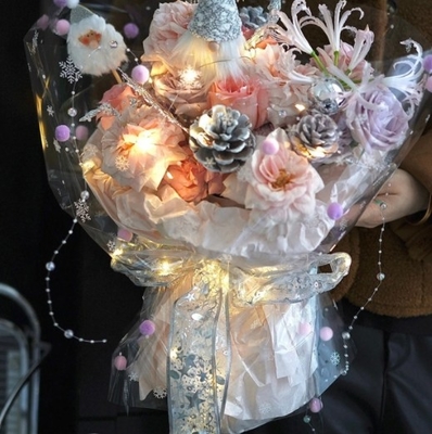 Sombras de flores, bolas de cabelo de Natal, flocos de neve dançando, buquês de celófano, papel de embrulho de flores, materiais florais, papel de embrulho de flores