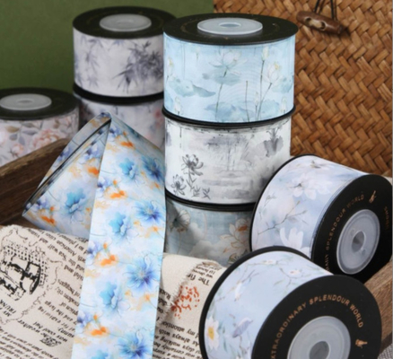 National Style Gentleman Series Bird Song Flower Fragrance Flower Printing Ribbon DIY Bow Clothing Hair Accessories Packaging Ribbon