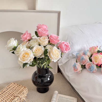 Rosa artificial única, Casa do Dia dos Namorados, decoração de casamento, parede de flores, flor artificial, fabricante de flores artificiais por atacado