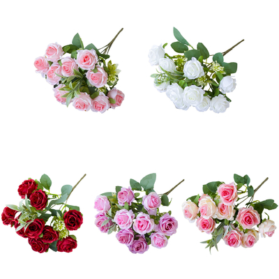 10 pequenas rosas arranjadas para casamentos, pequenos buquês de flores, decoração de casas de hotel, flores de seda, flores artificiais falsas