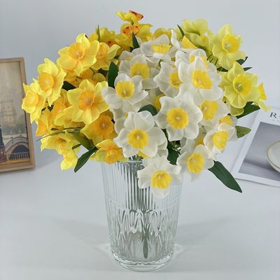 Bom preço. Um bando de flores de narcisos reais para uma sala de estar fresca e limpa e decoração da mesa de jantar, arte floral artificial, flores de seda e flores artificiais on-line