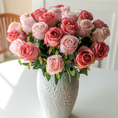 Simulação de flor de rosa flor de seda 2022 novo buquê plástico arranjo de flores decoração sala de estar decoração flor falsa