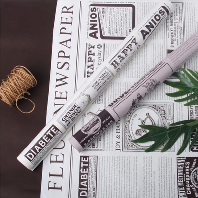 Jornal inglês retrô, papel kraft, papel de embrulho de buquês de Dia dos Namorados, material de embalagem de flores de rosa, papel de embrulho de rolos para flores