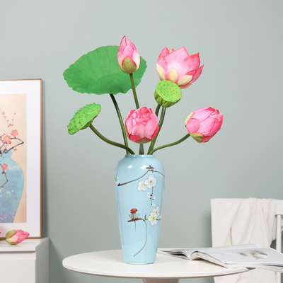 Flores artificiais de lótus, flores simuladas, folhas de lótus táteis, vagens de lótus, nova decoração doméstica em estilo chinês, plantas verdes simuladas, adereços fotográficos de lótus